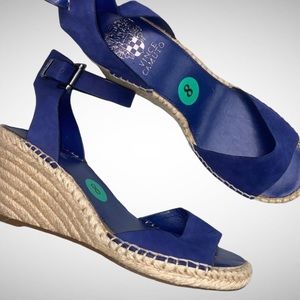 VINCE CAMUTO ESPADRILLE SANDALS SIZE 8 BLUE STRAPS OPEN TOE